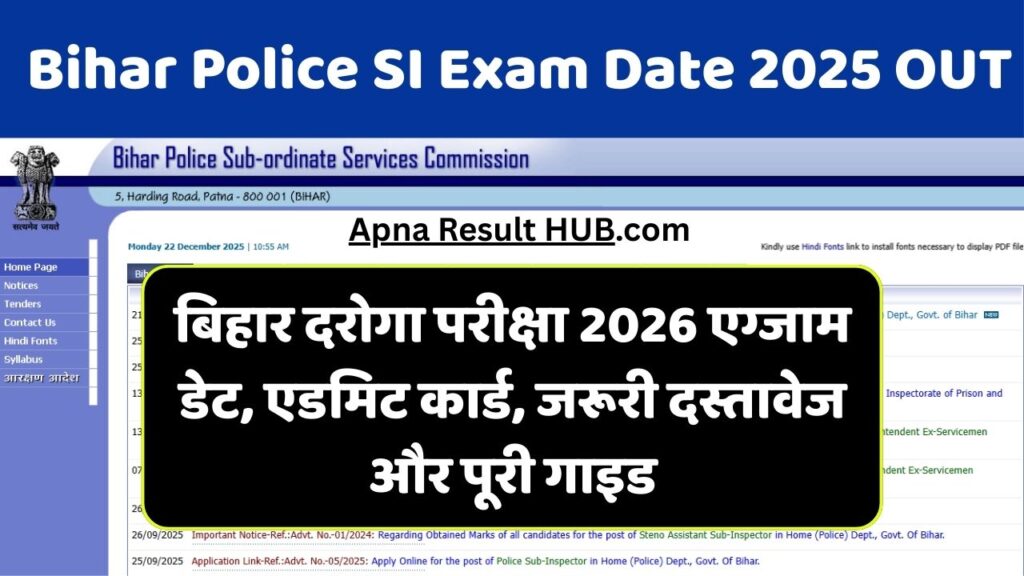 Bihar Police SI Exam Date 2025 OUT