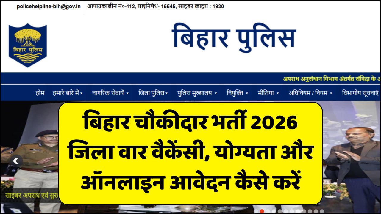 Read more about the article Bihar Chowkidar Recruitment 2026 : बिहार चौकीदार भर्ती 2026 जिला वार वैकेंसी, योग्यता और ऑनलाइन आवेदन कैसे करें