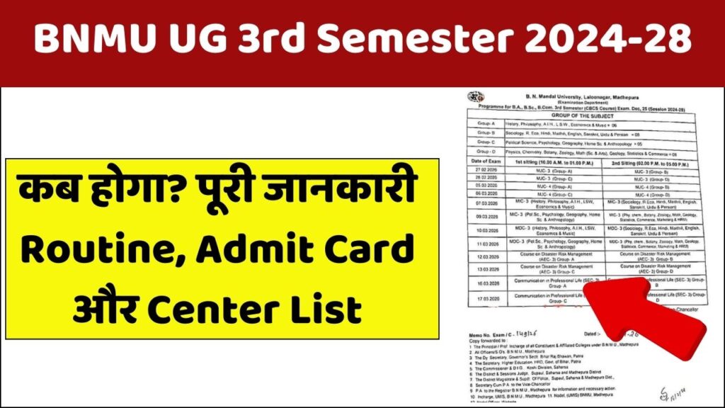 BN Mandal University UG 3rd Semester Exam Date 2026