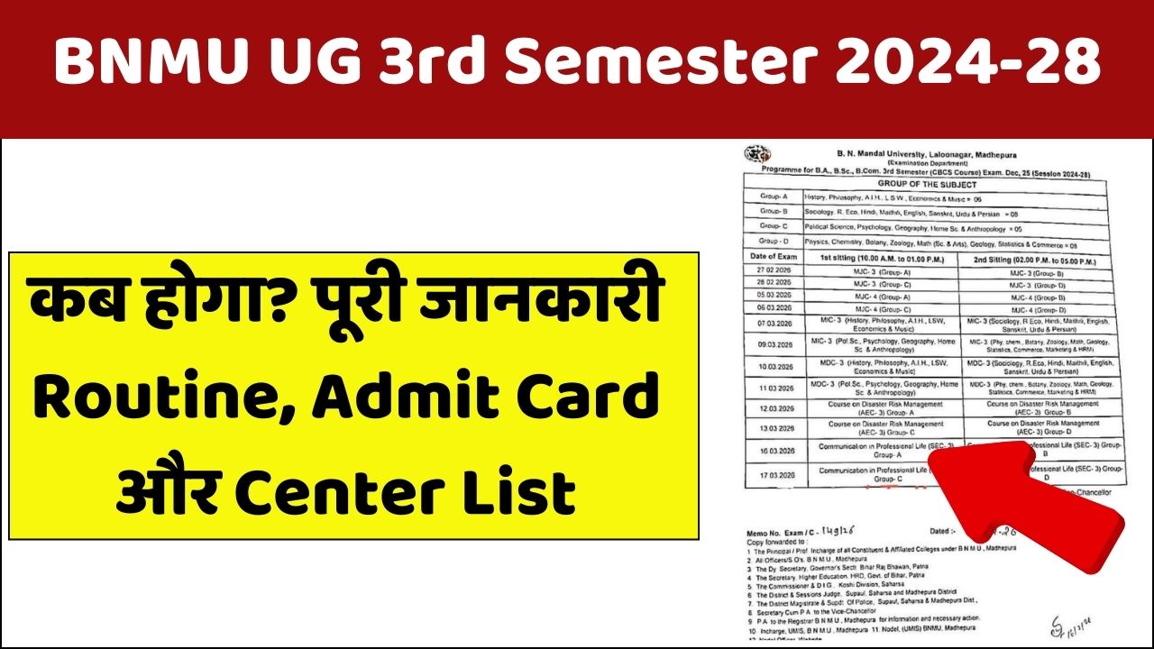 Read more about the article BNMU UG 3rd Semester Exam Date 2024-28 कब होगा? पूरी जानकारी Routine, Admit Card और Center List
